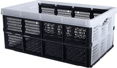 Inklapbare boodschappenkrat - opbergkrat - zwart / wit - 48 x 35 x 24 cm - vouwkrat