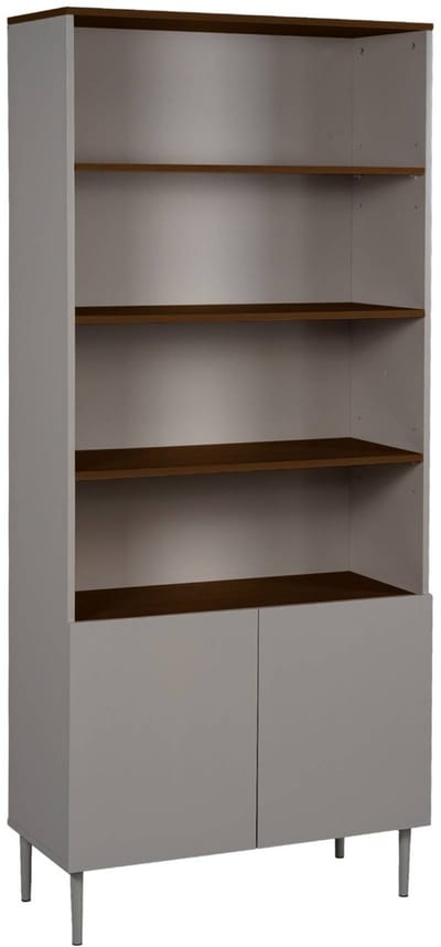 sweeek - Boekenkast 4 open niveaus en 2 gesloten met 2 deuren metaal en houtdecor - ashton