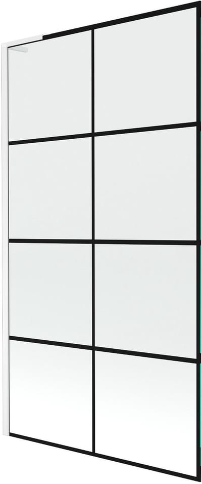 Mexen Next L badwand 1-deurs 100 x 150 , zwart raster, wit - 895-100-000-03-77-20