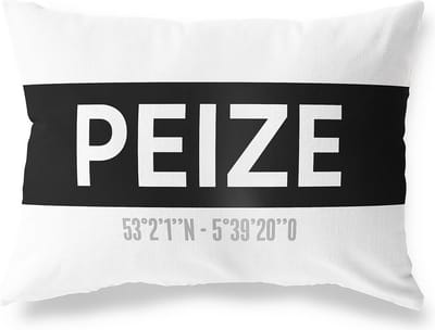 Tuinkussen PEIZE - DRENTHE met coördinaten - Buitenkussen - Bootkussen - Weerbestendig - Jouw Plaats - Studio216 - Modern - Zwart-Wit - 50x30cm