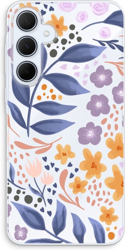 Case Company® - Hoesje geschikt voor Samsung Galaxy A35 hoesje - Flowers with blue leaves - Soft Cover Telefoonhoesje - Bescherming aan alle Kanten en Schermrand