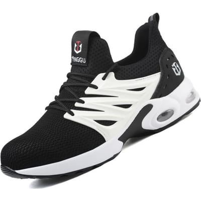 Lichtgewicht Luchtkussen Werkveiligheidsschoenen voor Heren Dames Ademende Werksneakers Stalen Neus Schoenen Anti-perforatie Voetbescherming 41 wit