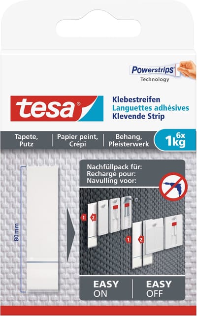Tesa Powerstrips - 12x - 8 cm - voor gevoelige oppervlakken - plakstrips - voor pleister en behang - Dubbelzijdig - Zelfklevend - Tape/strips/plakkers