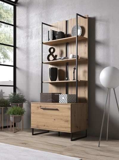 Meubella - Boekenkast Saturn - Eiken - Zwart - 85 cm