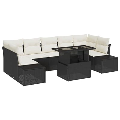 vidaXL - Bankstel - 8 - st - Zwart - en - Crème - poly - rattan
