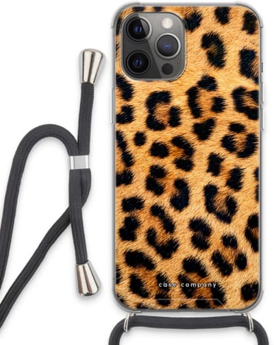 Case Company® - Hoesje met koord geschikt voor iPhone 13 Pro Max hoesje met Koord - Luipaard - Telefoonhoesje met Zwart Koord - Bescherming aan alle Kanten en Over de Schermrand
