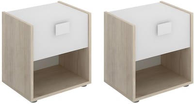 Vente-unique Set van 2 nachtkastjes met 1 lade en 1 nis - SONIA - Materiaal: naturel en wit - SONIA