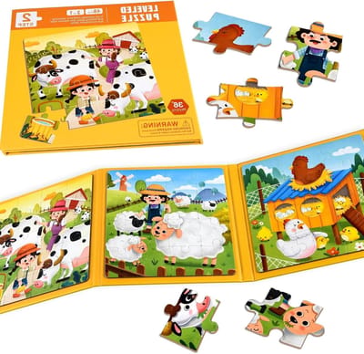 Magnetische Puzzelboek - Educatief Speelgoed - Reisactiviteit - 3-in-1 Scènes - 17.5 cm x 17.5 cm - Boerderij