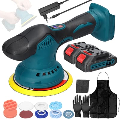 Draadloze Polijstmachine 21V – 6 Snelheden & Display – 2 Accu's, Oplader & Pads – Ø 150 mm – Voor Auto, Hout & Tegels