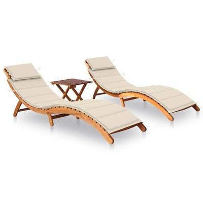 vidaXL - Ligbedden - 2 - st - met - tafel - en - kussens - massief - acaciahout