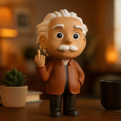 AnimalsAttitude – Kleine Albert Einstein Figurine met Middelvinger – 3D-geprint PLA Beeldje – Conversation Starter Piece