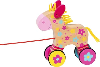 Houten Paard - Trekdier - Eerste Stappen - Stabiel Ontwerp - 15 x 6 x 15 cm - Multicolor