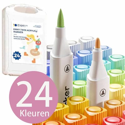Meedeer Acrylstiften-24 acryl markers -acrylstiften met dubbele kop en fijne punt-Zachte Tip Acrylverf Stiften-acrylstiften voor het beschilderen van stenen-rotsen-hout-stof-keramiek-glas (24 Kleuren)
