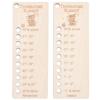 Dailygoods- Temperatuurdeken 2 Stuks - Houten Kleurkaarten - Herbruikbare Kleurenkaart - Deken Planner - Organisator voor Haakprojecten - 13,5 x 5 cm - Kleurkaart