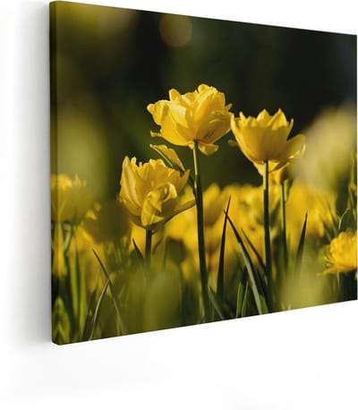 Artaza Canvas Schilderij Gele Bloemen - 100x80 cm - Groot - Wanddecoratie Bloemen - Muurdecoratie Woonkamer - Schilderijen Op Canvas