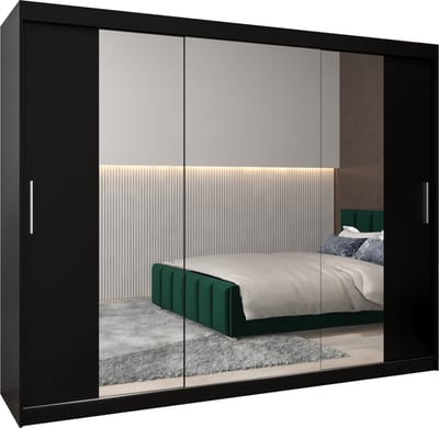 InspireMe - Kledingkast met 3 schuifdeuren, Modern-stijl, Kledingkast met planken (BxHxD): 250x200x62 - TORM II 250 Zwart Mat