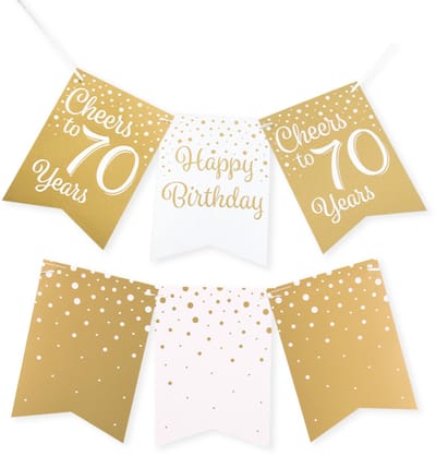 Q2P - 70 Jaar Versiering - Slingers - Verjaardag Versiering - Decoratie - Wit & Goud - Vlaggenlijn - 1 Stuk
