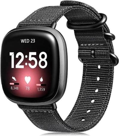 Strap-it Nylon gesp bandje - geschikt voor Fitbit Versa 3 / Fitbit Sense - zwart