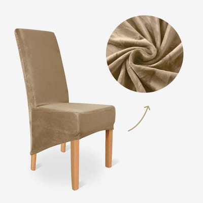 BankhoesDiscounter Velvet Hoge Rugleuning Stoelhoes – Camel – Eetkamer Stoelhoezen – Stoelhoezen Eetkamerstoelen – Stoelhoezen Stretch