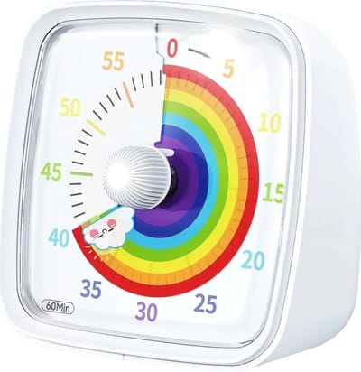 Visuele timer met nachtlampje, 60-minuten afteltimer, kindertimer met regenboogpatroon, Pomodoro-timer, stille afteltimer, wit.