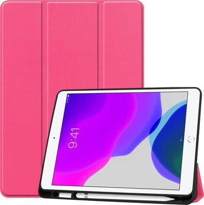 Hoes - Geschikt voor Apple iPad 7 (2019) - 10.2 inch - 7e Generatie - Dun & Stevig - Trifold Bookcase - Hard Cover Case - Met Uitsparing Geschikt voor Apple Pencil - Hardcover Book - Tablet Hoesje - Roze