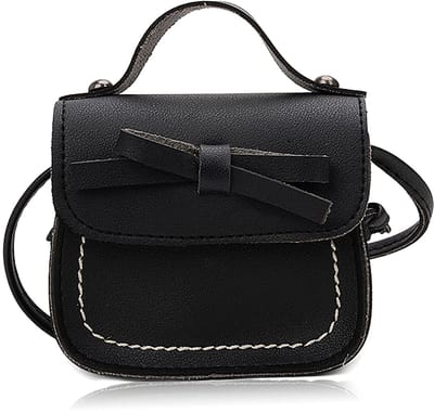 Dailygoody - Kindertas - Meisjestas - Met Strik - Zwart - Crossbody Tas - Feestelijke Tas - Foto Tas - Optreden Tas - Geschikt voor Meisjes - Zwart Mo