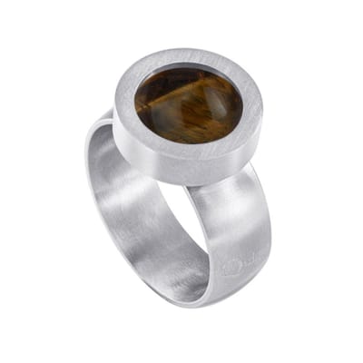 Quiges RVS Schroefsysteem Ring Zilverkleurig Mat 16mm met Verwisselbare Tijgersoog Bruin 12mm Mini Munt