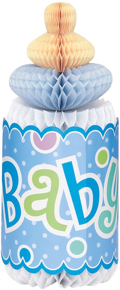 UNIQUE - Honingraat decoratie baby shower blauwe zuigfles tafeldecoratie