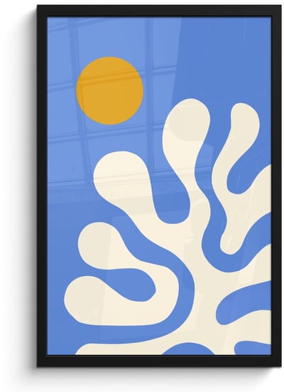 Poster in lijst - Fotolijst 40x60 cm - Posters - Minimalistisch - Organisch patroon - Blauw - Posterlijst zwart - Decoratie - Wanddecoratie woonkamer - Muurdecoratie slaapkamer