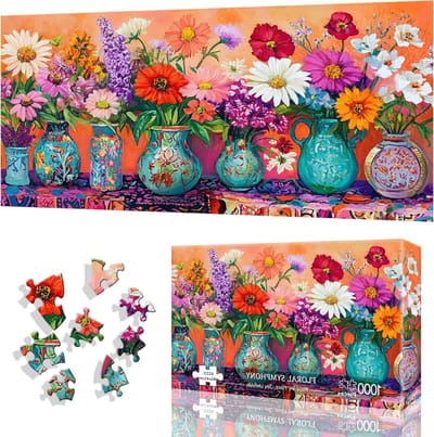Kleurrijke 1000-delige Puzzel met Bloemenmotief, Uitdagende Jigsaw Puzzle voor Volwassenen en Kinderen vanaf 14 Jaar, Perfect voor Ontspanning en Gezellige Gezinstijd, Thuisdecoratie