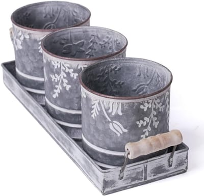 Famanu – Plantenbak metaal gegalvaniseerd set van 3 voor vetplanten en decoratie