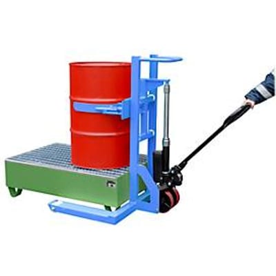 Trommelhijsrol BAUER FHR 600 K, staal, met vatenklem, voor 200 l vaten, B 1125 x D 1000 x H 1330 mm, blauw