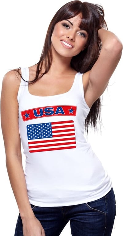USA singlet shirt/ tanktop met Amerikaanse vlag wit dames S