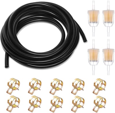 Dailygoods - Brandstofslang, 5 mm, 5 meter, set met 4 benzinefilters en 10 slangklemmen, brandstofleiding, dieselslang, olieslang voor kleine motorfiets, auto, scooter