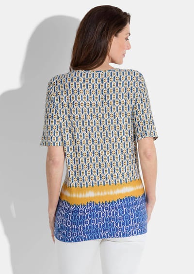 Shirt met etnodessin - blauw / wit / honing / gedess. - Gr. 40 van Goldner Fashion