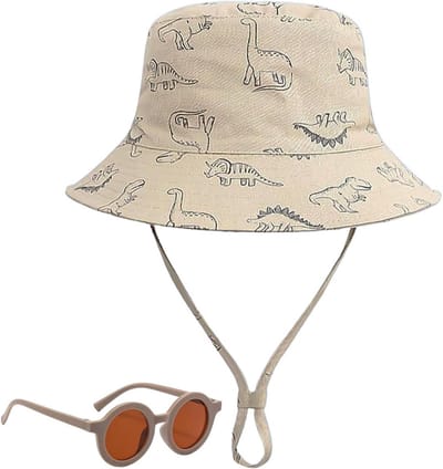 Kinder Zonnehoed - Zomerhoed Set - Buiten Bescherming - Inclusief Zonnebril - 52 cm - Khaki