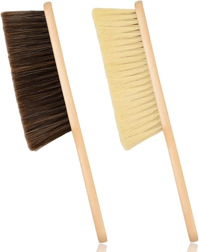 Stofborstel Set - Handbezem Bankborstel - Huishoudelijke Reiniging - Zacht Krast Vrij - 2 Stuks - Bruin Kaki