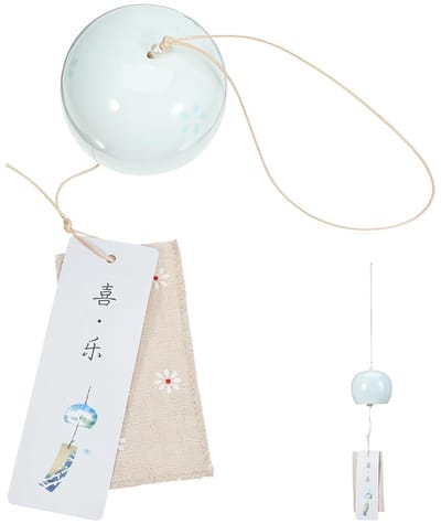 Japanse keramische windbel met kersenbloesemmotief, praktische Feng Shui windgong Ontspannende melodieën, weerbestendig, voor balkon, raam en autodecoratie