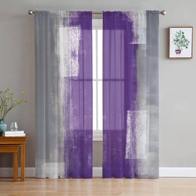 Paars Grijs Abstracte Kunst Textuur Voile Transparante Gordijnen Woonkamer Raam Chiffon Tule Gordijn Keuken Slaapkamer Drapes Huisdecoratie 135W x 114H(cm)