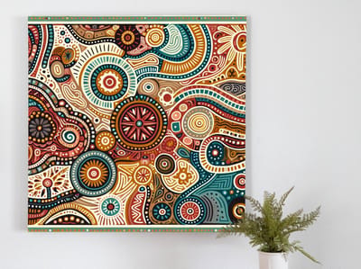 Modern aboriginal schilderij | Hedendaagse interpretatie van inheemse kunst in een moderne context | Kunst - 30x30 centimeter op Canvas | Foto op Canvas