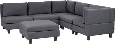UNSTAD - 5-zitsbank met ottomaan - Donkergrijs - Links - Polyester