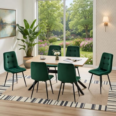 Fluwelen Eetkamerstoelen Set van 6 Donkergroen – Luxe Gestoffeerde Stoelen met Zwarte Metalen Poten – Ergonomische Keukenstoelen met Hoge Rugleuning – Moderne Velvet Dining Stoelen – 120 kg Draagkracht | Novihome