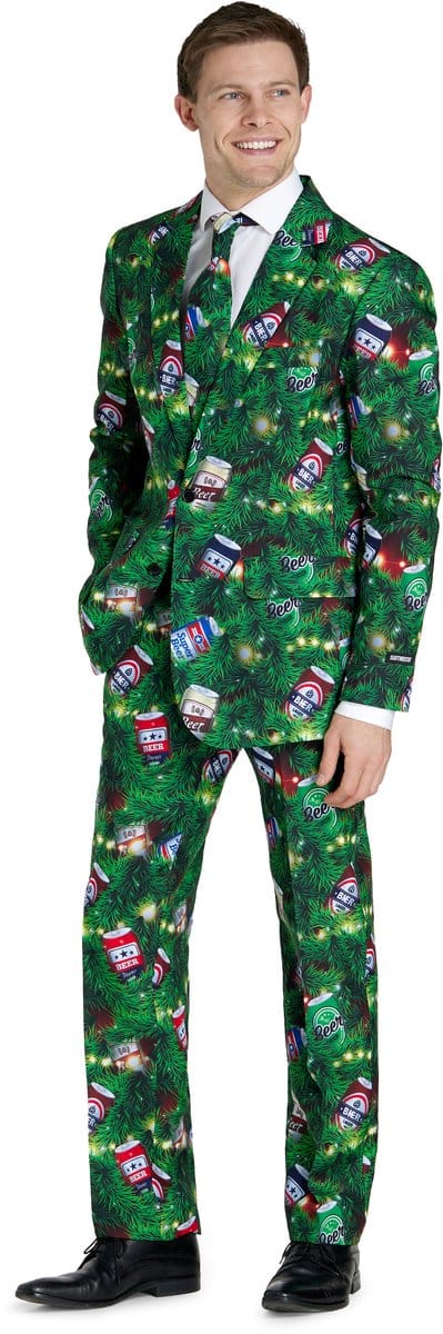 Suitmeister Heren Pak Christmas Beers Green - Mannen Pak - Kerst Outfit - Groen - Maat S