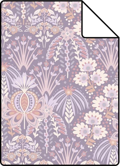 Proefstaal ESTAhome behang vintage bloemen in art nouveau stijl lila paars - 26.5 x 21 cm - 130970-S