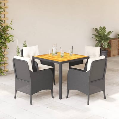 vidaXL - 5-delige - Tuinset - met - kussens - poly - rattan - zwart