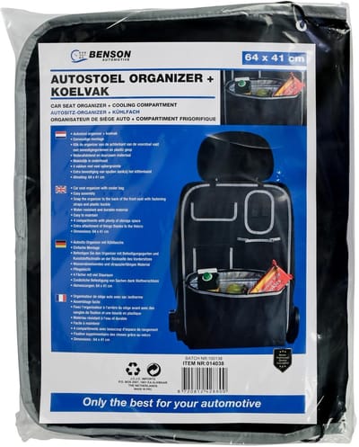 Benson Autostoel organizer met koelvak - waterafstotend - 64 x 41 cm - 4 vakken