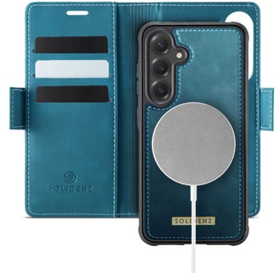 Solidenz Luxe 2-in-1 Wallet Hoesje geschikt voor Samsung Galaxy S25 FE - Geschikt voor MagSafe Hoes - Afneembare Case - Blauw