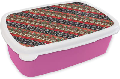 Broodtrommel Roze - Lunchbox - Brooddoos - Afrika - Patronen - Abstract - 18x12x6 cm - Kinderen - Meisje
