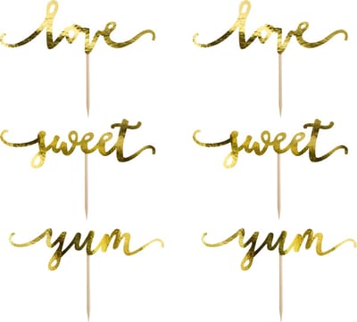 PartyDeco Cupcake Toppers Love Goud set/6