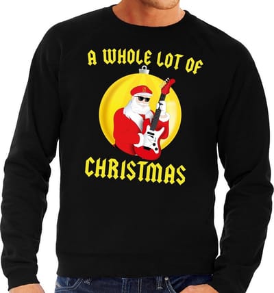 Foute kersttrui - sweater - A Whole Lot of Christmas - heren - groen - Kerstman Angus - met gitaar S
